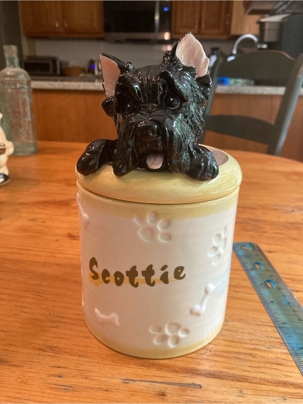 Scottie Ceramic Treat Jar with Black Scottie Lid - Cream Base